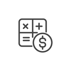 Counting cash icon. Mathematical formula symbols and dollar sign. Cash calculation line label. Budget planning, cost estimates, analysis of savings concept. Vector illustration isolated on white