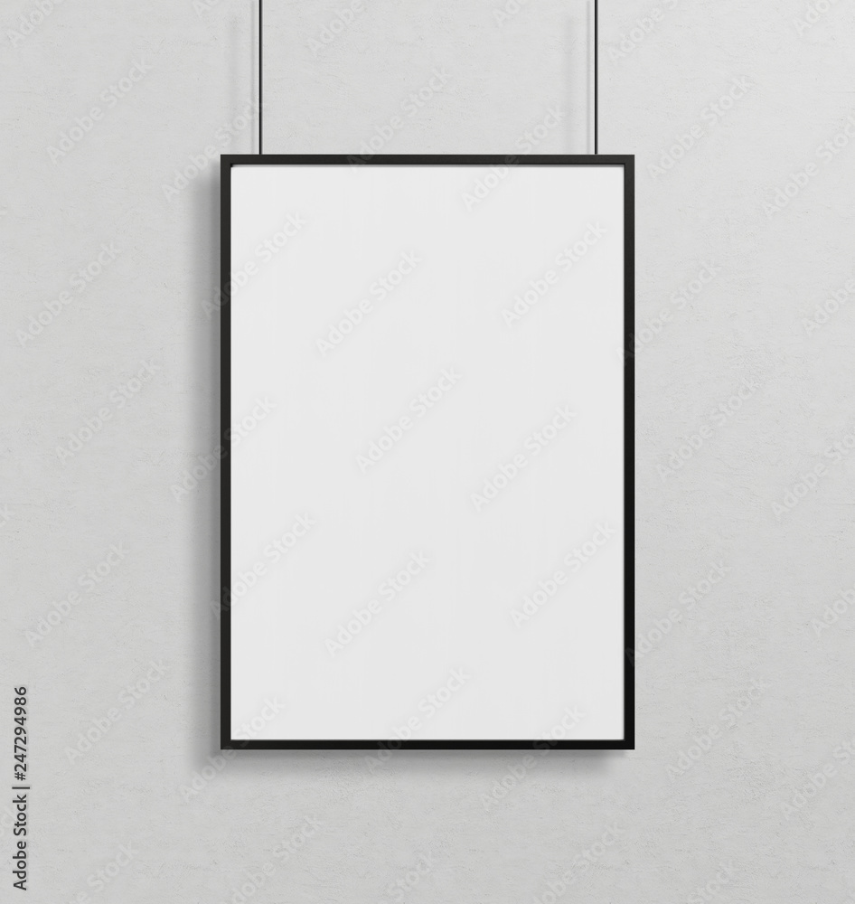 Poster black frame hanging mockup 3d rendering