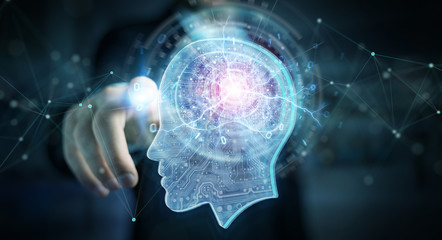 Businessman creating artificial intelligence 3D rendering