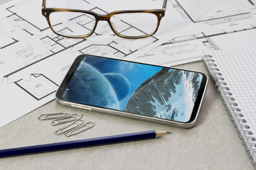 Smartphone mockup on desktop