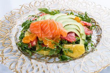 Salad with salmon, grapefruit and orange