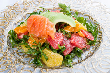 Salad with salmon, grapefruit and orange