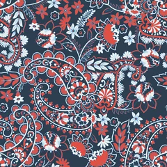 Gordijnen Paisley etnisch naadloos patroon met bloemenelementen. © antalogiya
