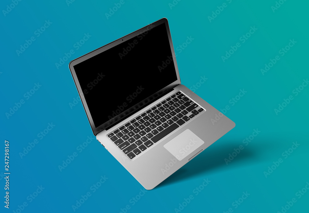 Poster mock up of a computer isolated on a background with shadow