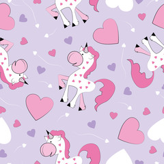 Beautiful seamless unicorn pattern. Textile graphic t-shirt print. Hand drawn unicorns background. Vector illustration. 