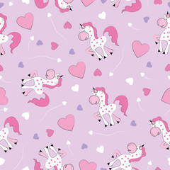 Beautiful seamless unicorn pattern. Textile graphic t-shirt print. Hand drawn unicorns background. Vector illustration. 
