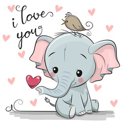 Cartoon Elephant with Heart on white background