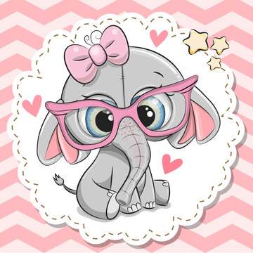 Cute  Elephant girl in pink eyeglasses
