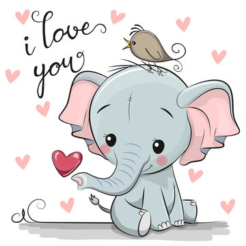 Cartoon Elephant with Heart on white background