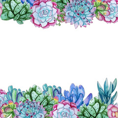 Watercolor succulent flowers template.
