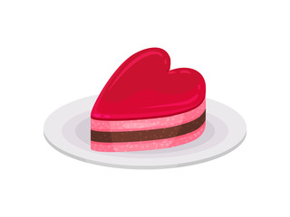 Layered jelly cake in heart shape for Valentine s day. Tasty holiday dessert. Sweet food. Flat vector design