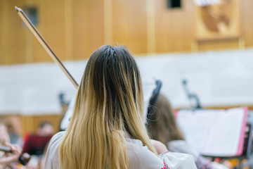 violin ensemble on stage.