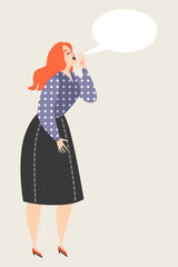 Vector illustration of a girl holding palm near face and shouting