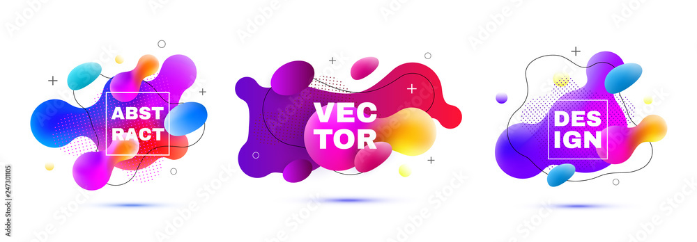 Poster Gradient geometric banners with flowing liquid shapes. Dynamic Fluid design.