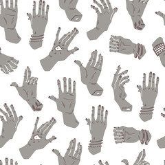 Seamless Pattern with Hands Signs. Hand Drawn Background for Your Design.