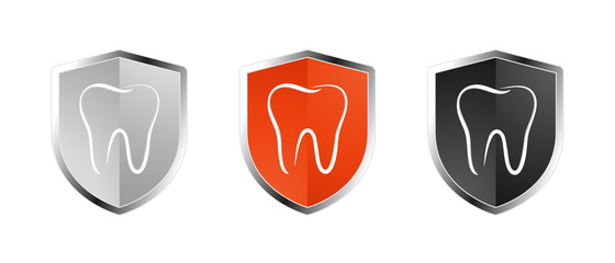 Tooth Healthcare Security Shield Set - Insurance Symbol - Editable Vector Illustration - Isolated On White Background