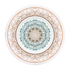 Plates for interior design. Porcelain plate with mandala ornament. Vector illustration. Isolated. Round geometric floral pattern. Interior decoration, home decor element