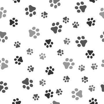 Dog Paw seamless pattern vector footprint kitten puppy tile background repeat wallpaper cartoon isolated illustration white - Vector