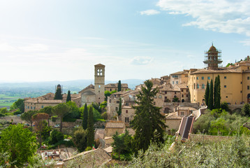 Fototapeta na wymiar Panorama on Assisi town and hills