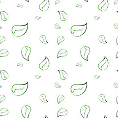 green leaves pattern, green seamless vector pattern, foliage, green leaves made from lines on white background, leaf pattern for your design