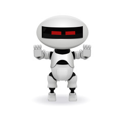 Robot 3d vector illustration on white background. Droid 3d vector theme. Technic science and futuristic background.