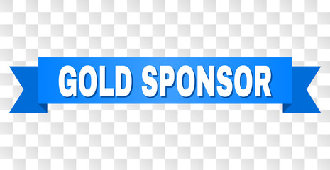 GOLD SPONSOR text on a ribbon. Designed with white title and blue tape. Vector banner with GOLD SPONSOR tag on a transparent background.