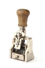 Vintage mechanical office date stamp isolated on white background. Industrial office stamp