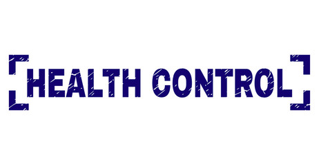 HEALTH CONTROL text seal watermark with corroded texture. Text tag is placed inside corners. Blue vector rubber print of HEALTH CONTROL with corroded texture.