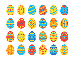 Collection of 24 Easter egg icon with various pattern. Decorative egg for your design.