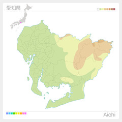 愛知県の地図（等高線・色分け）