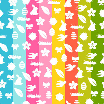 Happy Easter seamless pattern with holiday items.