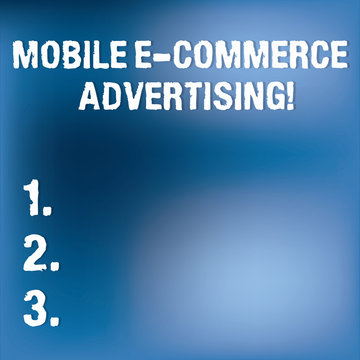 Text sign showing Mobile E Commerce Advertising. Conceptual photo use of mobile devices in marketing brand Blurry Light Flashing Glaring on Blank Blue Hazy Space for Poster Wallpaper