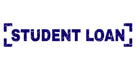 STUDENT LOAN caption seal watermark with corroded texture. Text caption is placed inside corners. Blue vector rubber print of STUDENT LOAN with corroded texture.