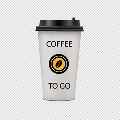 Realistic Coffee Paper Cup With Lid And Logo - Vector Illustration - Isolated On Transparent Background