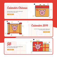 Banner Design Chinese New Year with Outline Filled Style