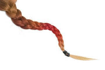 Women braid on a white background. Multicolor hair, isolated
