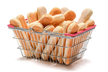 Traditional Italian Savoiardi ladyfingers Biscuits in shopping cart