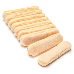 Traditional Italian Savoiardi ladyfingers Biscuits on White Background