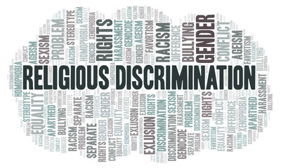 Obraz premium Religious Discrimination - type of discrimination - word cloud.