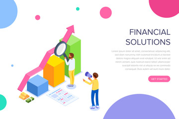 Financial solution concept with characters. Can use for web banner, infographics, hero images. Flat isometric vector illustration isolated on white background.