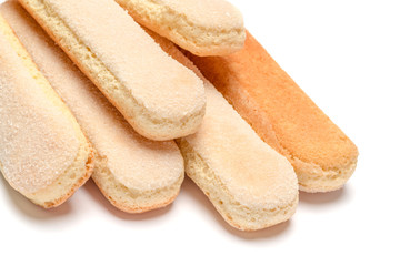 Traditional Italian Savoiardi ladyfingers Biscuits on White Background