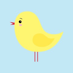 Little cute yellow cartoon chick isolated on a blue background kawaii