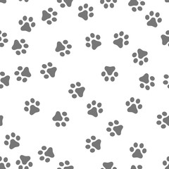 Fototapeta premium Dog Paw seamless pattern vector footprint kitten puppy tile background repeat wallpaper cartoon isolated illustration white - Vector