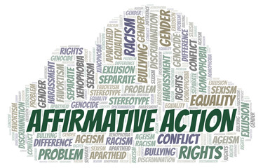 Obraz premium Affirmative Action - type of discrimination - word cloud.