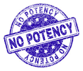 NO POTENCY stamp seal watermark with grunge style. Designed with rounded rectangles and circles. Blue vector rubber print of NO POTENCY title with grunge texture.