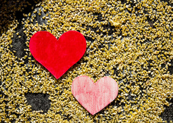 Happy Valentine's Day card handmade on the background of corn grits