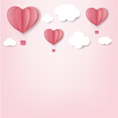 Plakat Paper Hearts With Cloud Pink Background