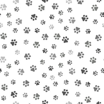 Dog Paw seamless pattern vector footprint kitten puppy tile background repeat wallpaper cartoon isolated illustration white - Vector