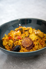 Prawn with rice - closeup of prawn with rice - traditionnal spanish food paella