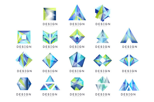 Abstract logo design set, crystal gem geometric badge vector Illustrations